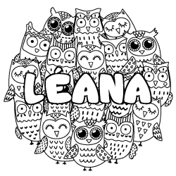 Coloring page first name LÉANA - Owls background