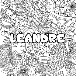 Coloring page first name LÉANDRE - Fruits mandala background