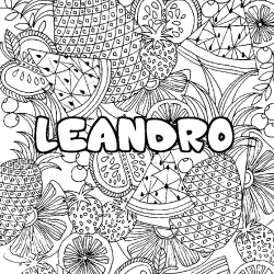 Coloring page first name LEANDRO - Fruits mandala background