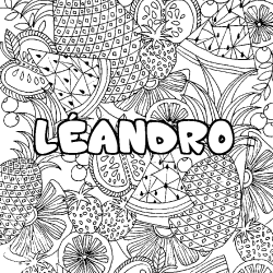 Coloring page first name LÉANDRO - Fruits mandala background