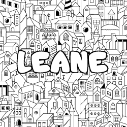 Coloring page first name LEANE - City background