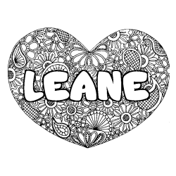 Coloring page first name LEANE - Heart mandala background