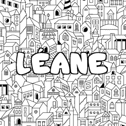 Coloring page first name LÉANE - City background