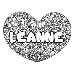 Coloring page first name LÉANNE - Heart mandala background
