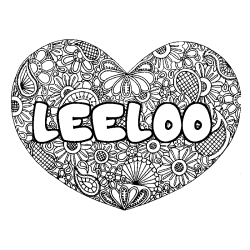 Coloring page first name LEELOO - Heart mandala background