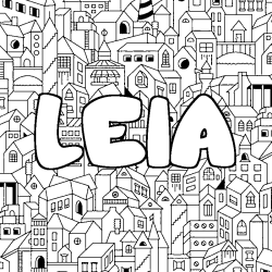 Coloring page first name LEIA - City background