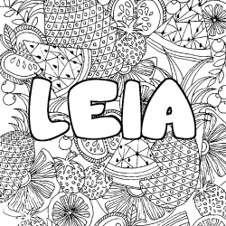 Coloring page first name LEIA - Fruits mandala background