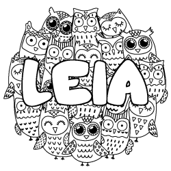 Coloring page first name LEIA - Owls background