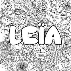 Coloring page first name LEÏA - Fruits mandala background