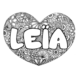 Coloring page first name LEÏA - Heart mandala background