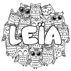 Coloring page first name LEÏA - Owls background