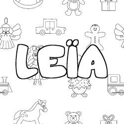 Coloring page first name LEÏA - Toys background