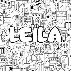 Coloring page first name LEILA - City background