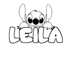 Coloring page first name LEILA - Stitch background