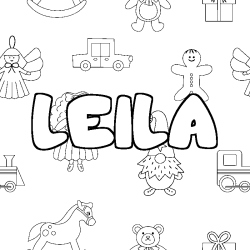 Coloring page first name LEILA - Toys background