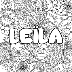 Coloring page first name LEÏLA - Fruits mandala background