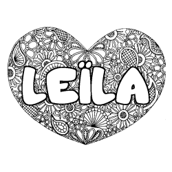 Coloring page first name LEÏLA - Heart mandala background