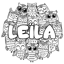 Coloring page first name LEÏLA - Owls background