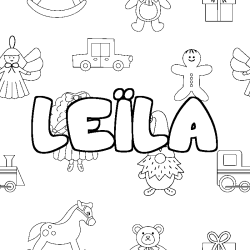 Coloring page first name LEÏLA - Toys background