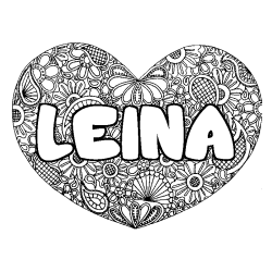Coloring page first name LEINA - Heart mandala background