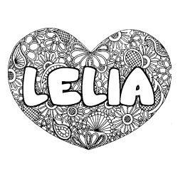 Coloring page first name LELIA - Heart mandala background