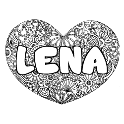 Coloring page first name LENA - Heart mandala background