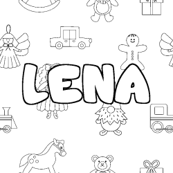 Coloring page first name LENA - Toys background