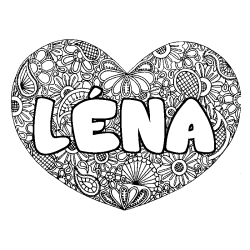 Coloring page first name LÉNA - Heart mandala background