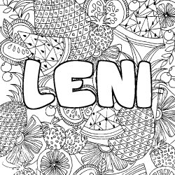 Coloring page first name LENI - Fruits mandala background