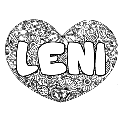 Coloring page first name LENI - Heart mandala background