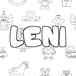 Coloring page first name LENI - Toys background