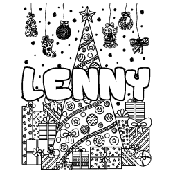 Coloring page first name LENNY - Christmas tree and presents background