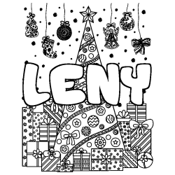 Coloring page first name LENY - Christmas tree and presents background