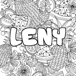 Coloring page first name LENY - Fruits mandala background