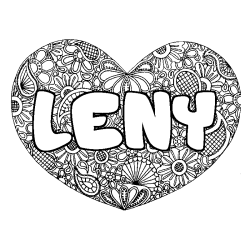 Coloring page first name LENY - Heart mandala background