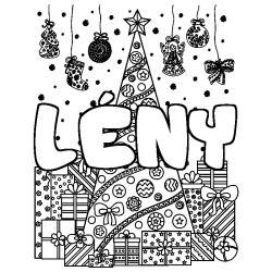 Coloring page first name LÉNY - Christmas tree and presents background