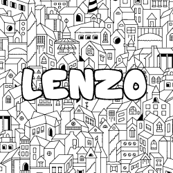 Coloring page first name LENZO - City background