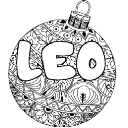 Coloring page first name LEO - Christmas tree bulb background