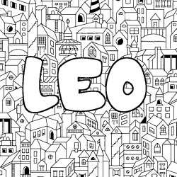 Coloring page first name LEO - City background