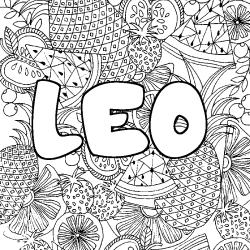 Coloring page first name LEO - Fruits mandala background