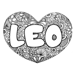 Coloring page first name LEO - Heart mandala background