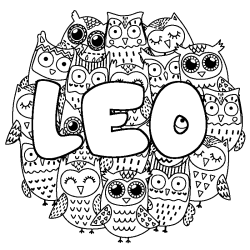 Coloring page first name LEO - Owls background