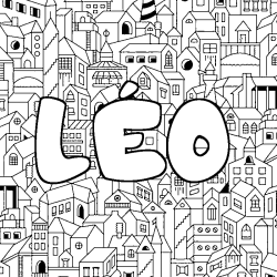 Coloring page first name LÉO - City background