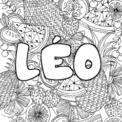 Coloring page first name LÉO - Fruits mandala background