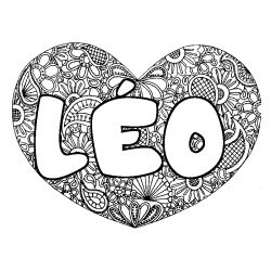 Coloring page first name LÉO - Heart mandala background