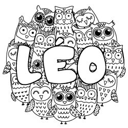 Coloring page first name LÉO - Owls background