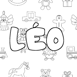 Coloring page first name LÉO - Toys background