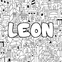 Coloring page first name LEON - City background