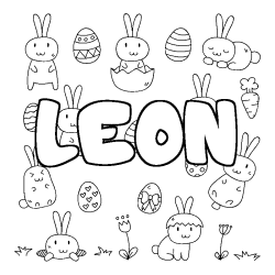 Coloring page first name LEON - Easter background