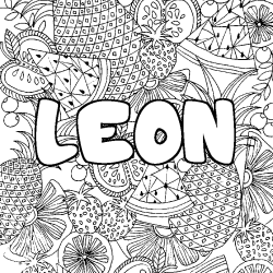 Coloring page first name LEON - Fruits mandala background